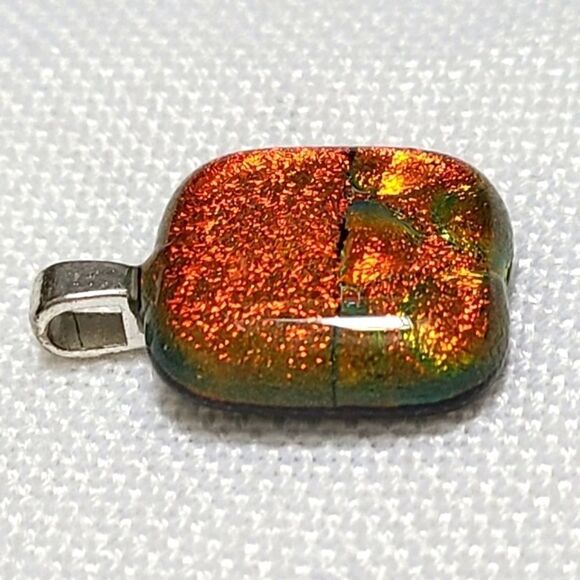 Handmade Unique Copper and Yellow Dichroic Glass Pendant - Picture 2 of 4
